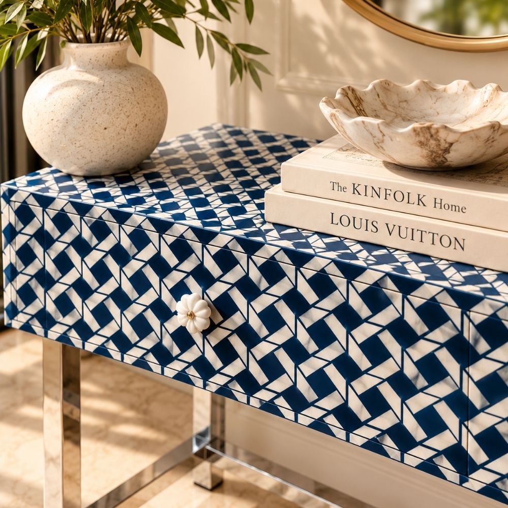 Sheeshmahal Bone Inlay 2 Drawers Console Table