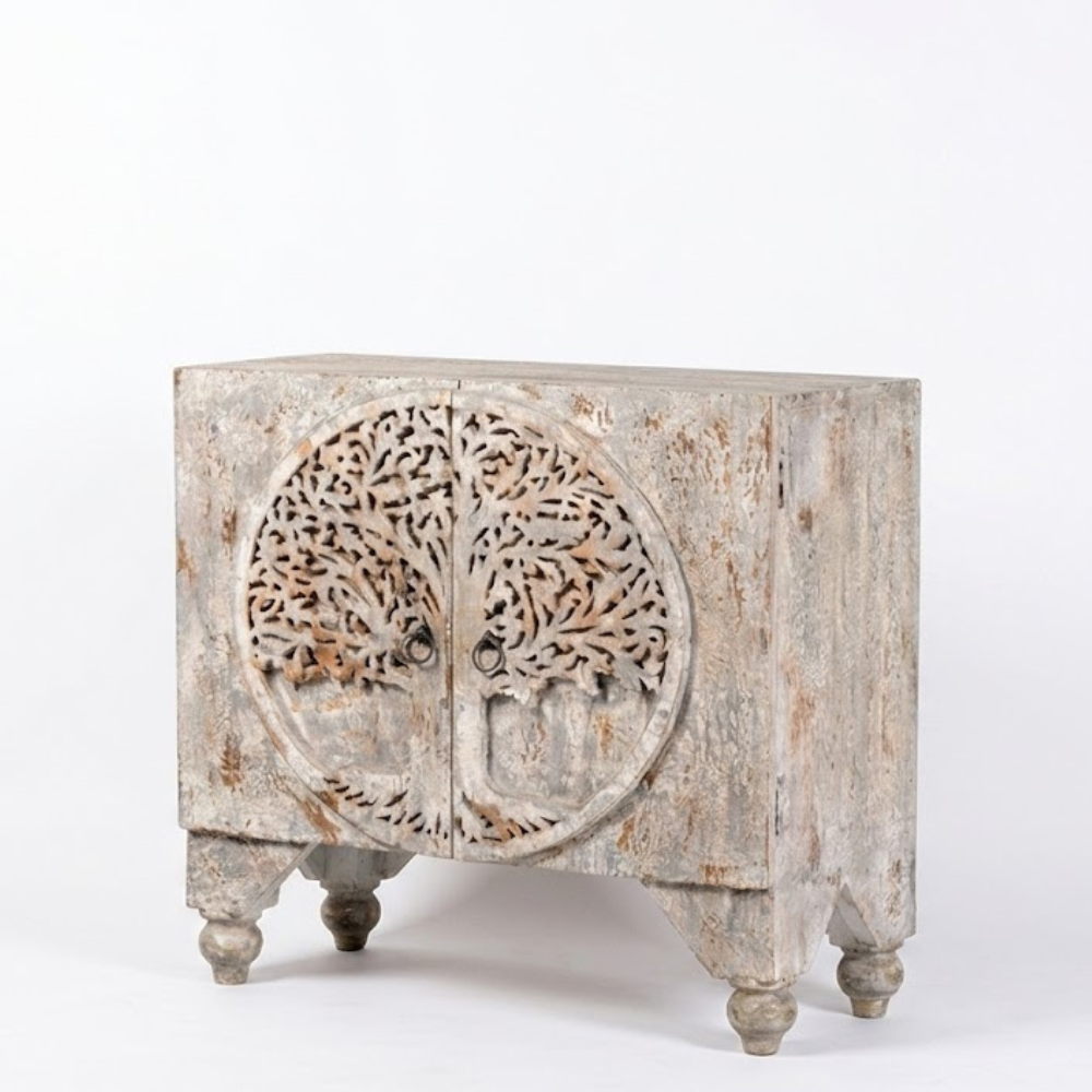 Mughalika White Washed Mango Wood Cabinet