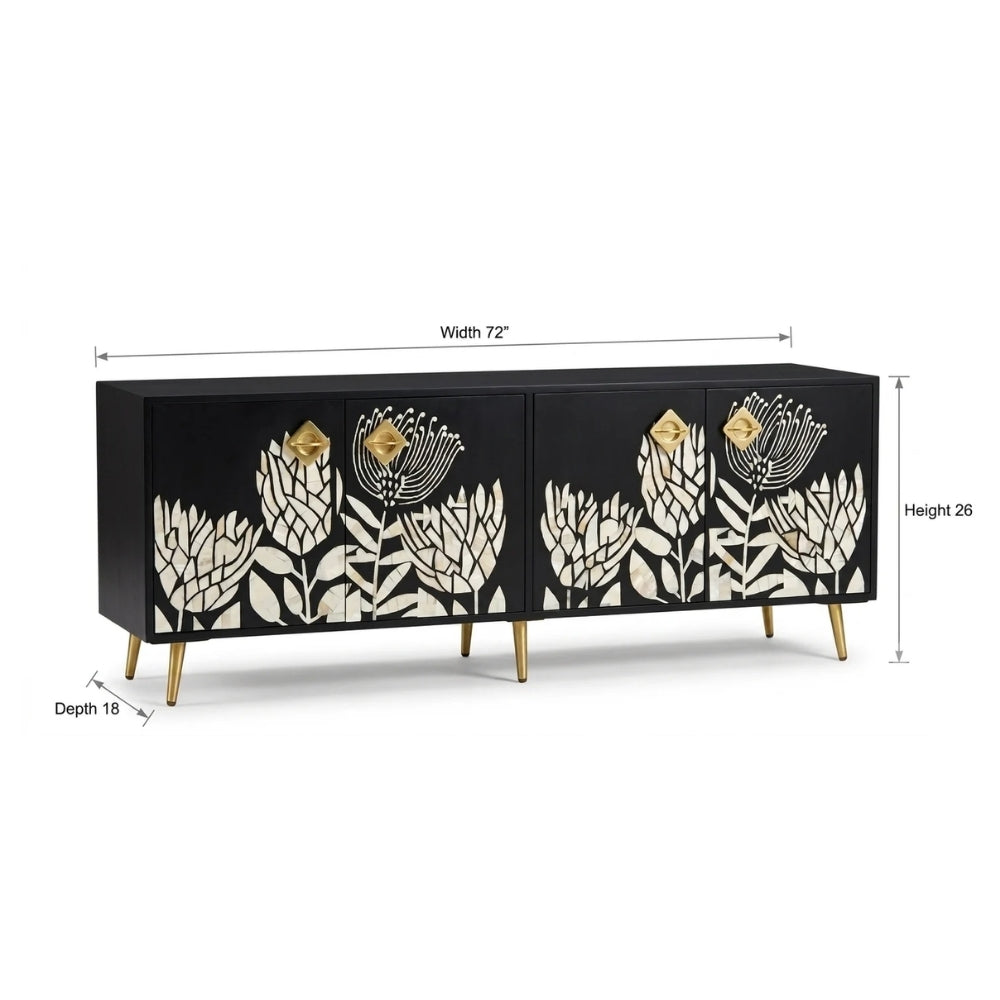 Mother of Pearl Inlay Black TV Unit – 4 Door Media Cabinet