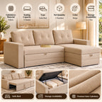 Diwan Fabric 3-Seater Storage Sofa Bed with Interchangeable Chaise - Beige