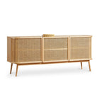 Rattan TV Unit 1 Center Drawer, 2 Cupboards and an Open Shelf