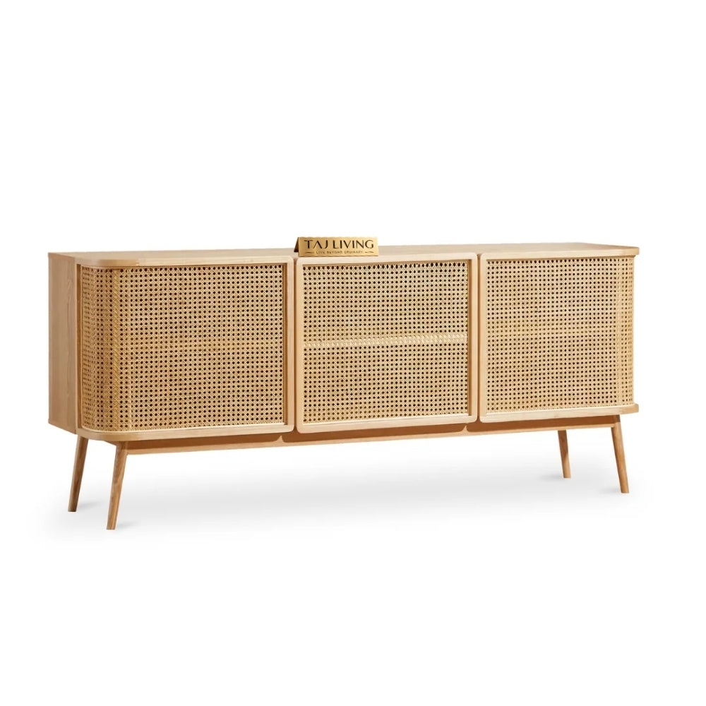 Rattan TV Unit 1 Center Drawer, 2 Cupboards and an Open Shelf