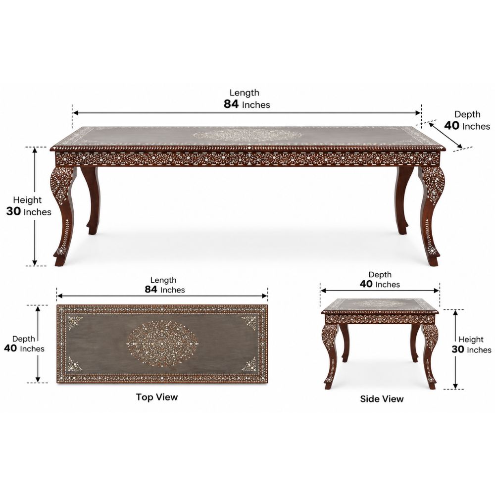 Riwaayat Hand-Carved Wooden Bone Inlay 6 - seater Dining Table