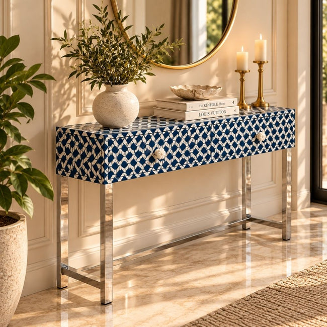 Sheeshmahal Bone Inlay 2 Drawers Console Table Main Image