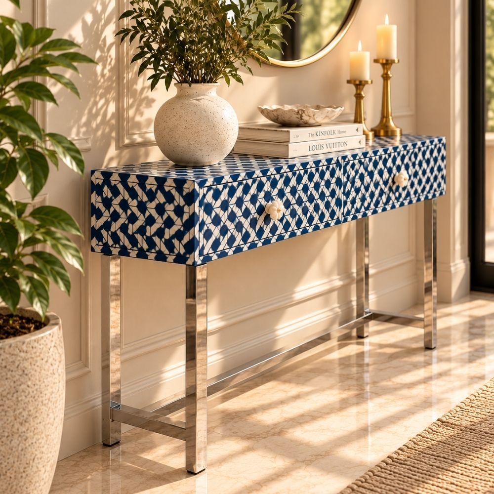 Sheeshmahal Bone Inlay 2 Drawers Console Table