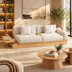 Beige Cotton Linen Sleeper Upholstered Sofa Cum Bed