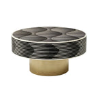 Bone Inlay Round Coffee Table, Black and White Luxury Table with Brass Base