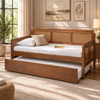 Khaas Solid Wood Upholstered Natural Cane Sofa Cum Bed