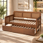 Khaas Solid Wood Upholstered Natural Cane Sofa Cum Bed