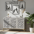 Parampara Bone Inlay Black & White 3 Door Storage Sideboard with Gold-toned legs
