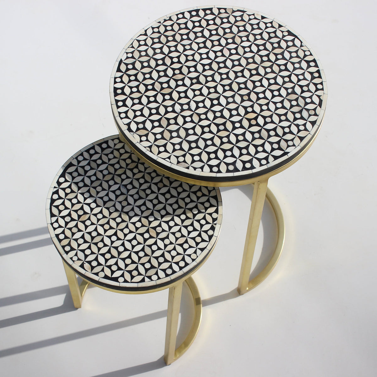Mehraan Bone Inlay Round Coffee Tables – Set of 2