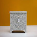 Rooh Bone Inlay Grey Floral 2 Drawer Bedside Table