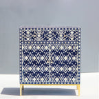 Neelmaru Blue & White Geometric Bone Inlay Cabinet with Gold-Finish Legs