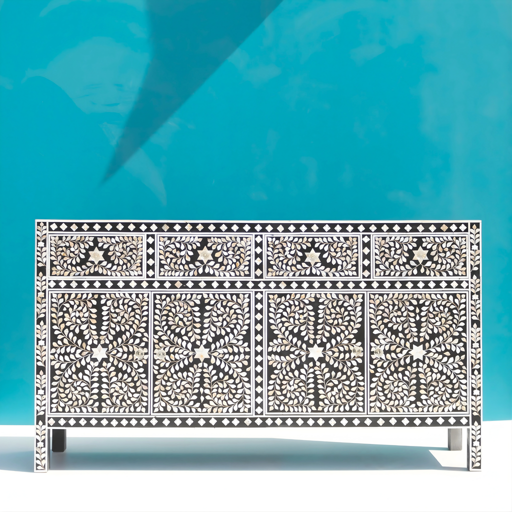 Mandana Bone Inlay Sideboard with Floral Pattern – Handcrafted Storage Cabinet