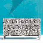 Mandana Bone Inlay Sideboard with Floral Pattern – Handcrafted Storage Cabinet