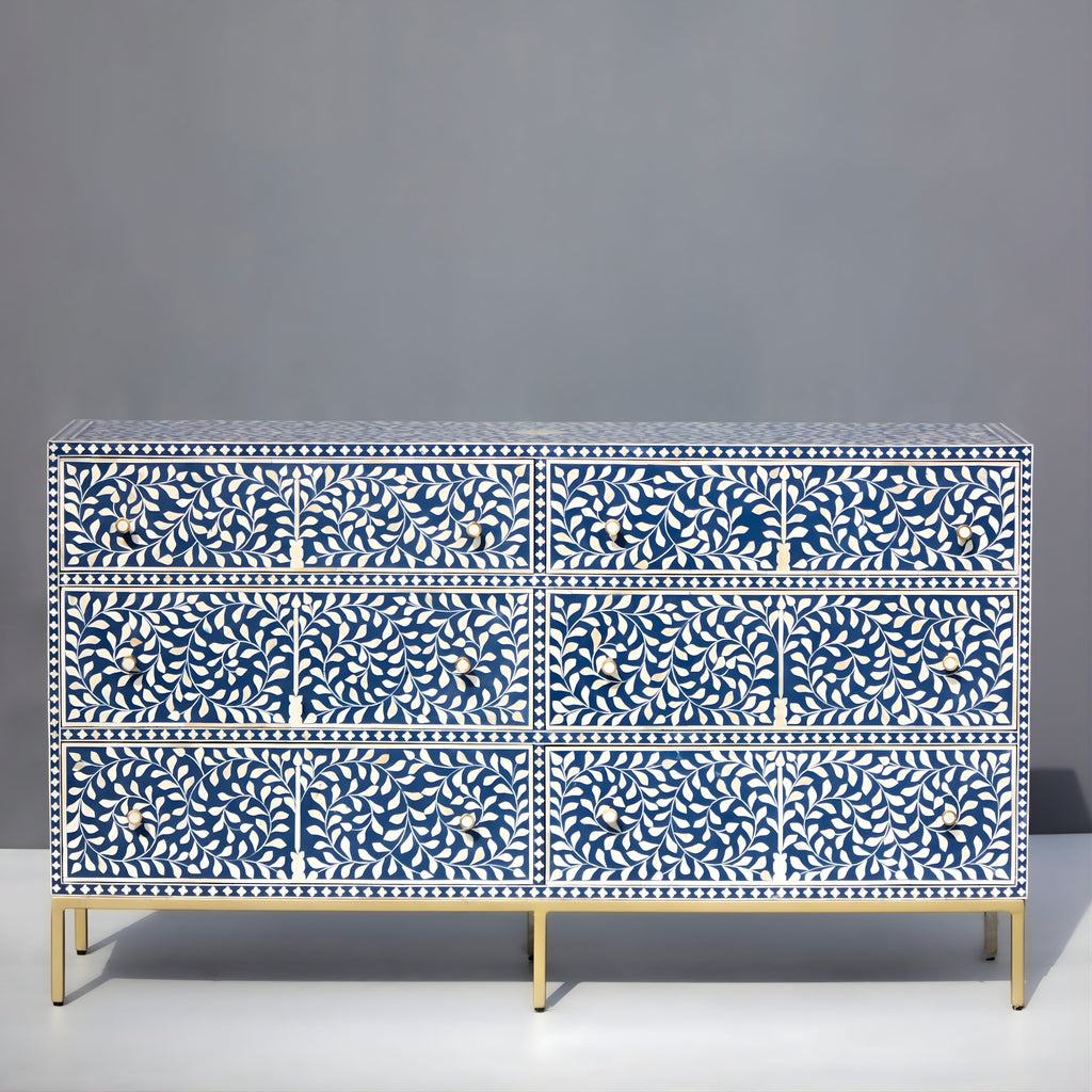 Regal Vine Bone Inlay Sideboard Cabinet - Floral Pattern