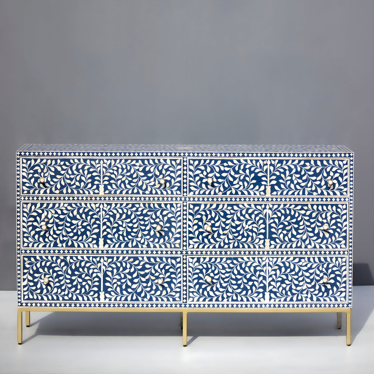 Regal Vine Bone Inlay Sideboard Cabinet - Floral Pattern