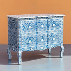 Vihana Mother of Pearl Chest of 2 Drawers Dark Blue Floral Design