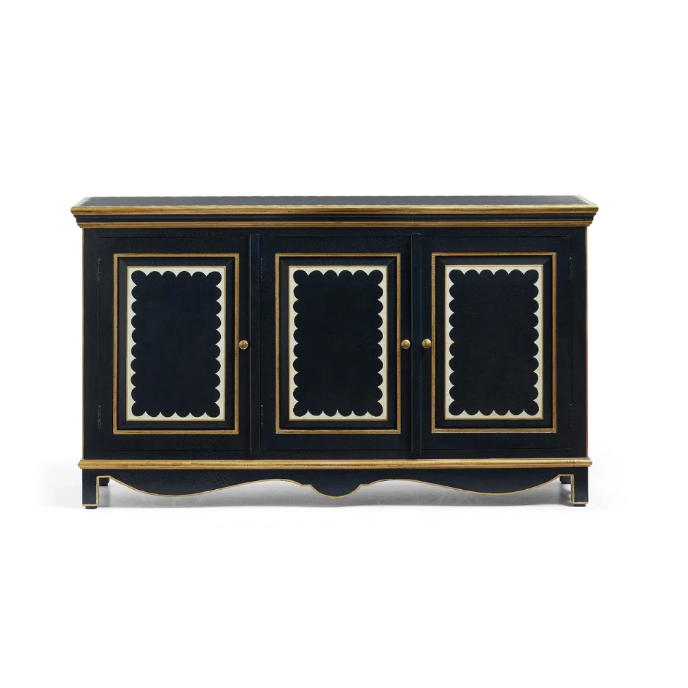 Virasat Hand-Painted Midnight Blue Solid Mango Wood Sideboard – 3 Door Storage Cabinet