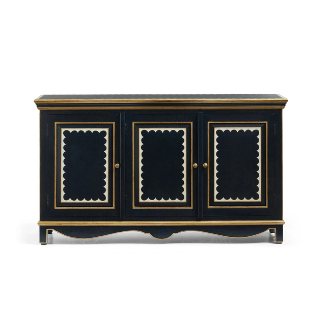 Virasat Hand-Painted Midnight Blue Solid Mango Wood Sideboard – 3 Door Storage Cabinet Main Image