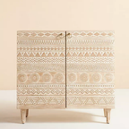 Aangan Handmade Solid Mango Wood Bar Cabinet – Distress White Finish