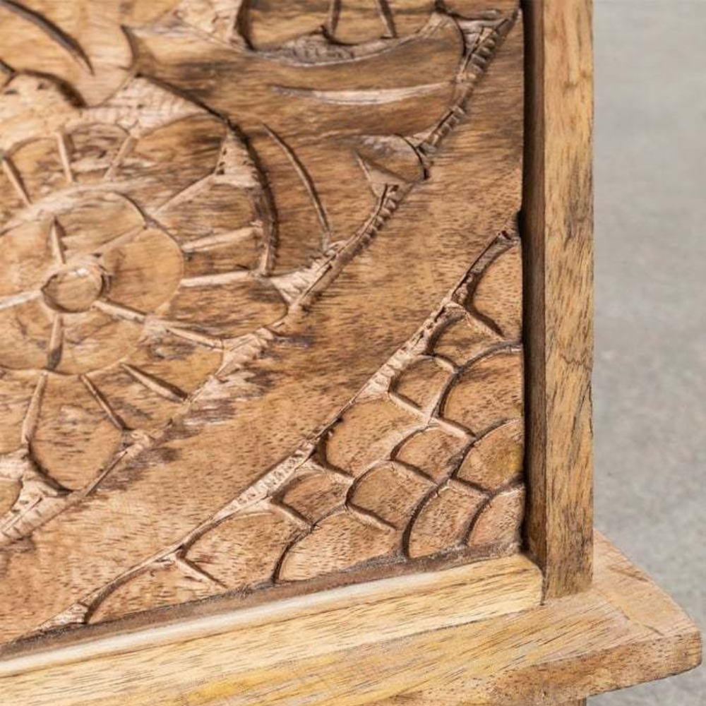 Kesari Hand-Carved Solid Mango Wood Bedside Table
