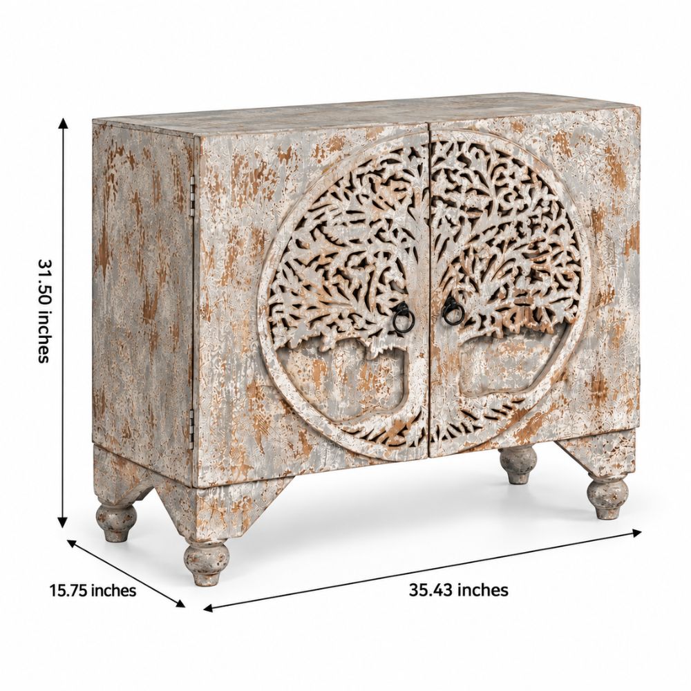 Mughalika White Washed Mango Wood Cabinet