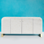 Ayodhya White Striped Sideboard Cabinet with Brass Base