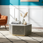 Bone Inlay Hexagon Coffee Table Geometric Pattern