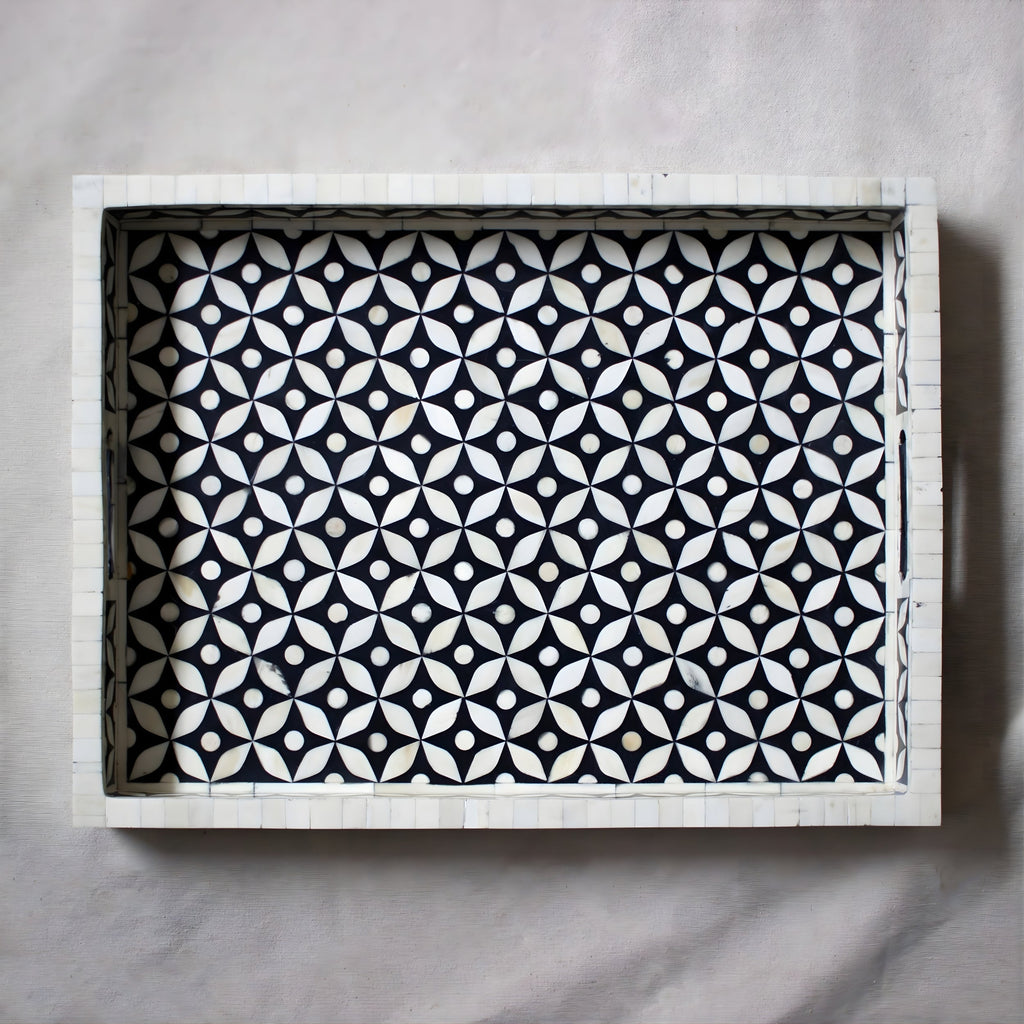 Kuldhara Bone Inlay Geometric Serving Tray