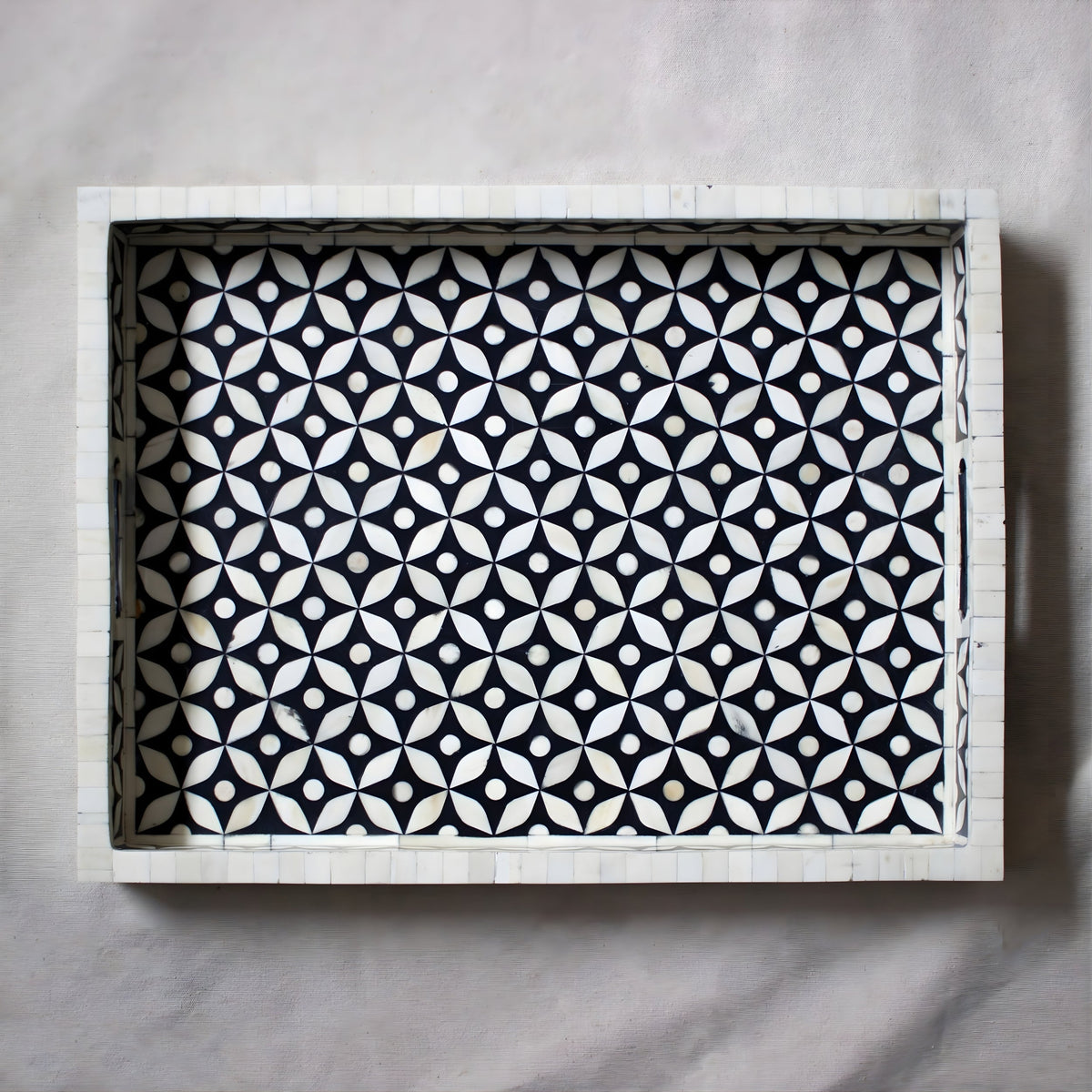 Kuldhara Bone Inlay Geometric Serving Tray