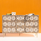 Bone inlay Moroccan Chest of 9 Drawers