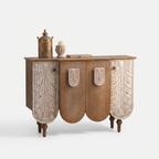 Rajwada Wave Shape Wooden Carving Storage Cabinet with Door