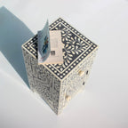 Kundanika Grey & Cream Floral Bone Inlay Bedside Table – Handmade Nightstand