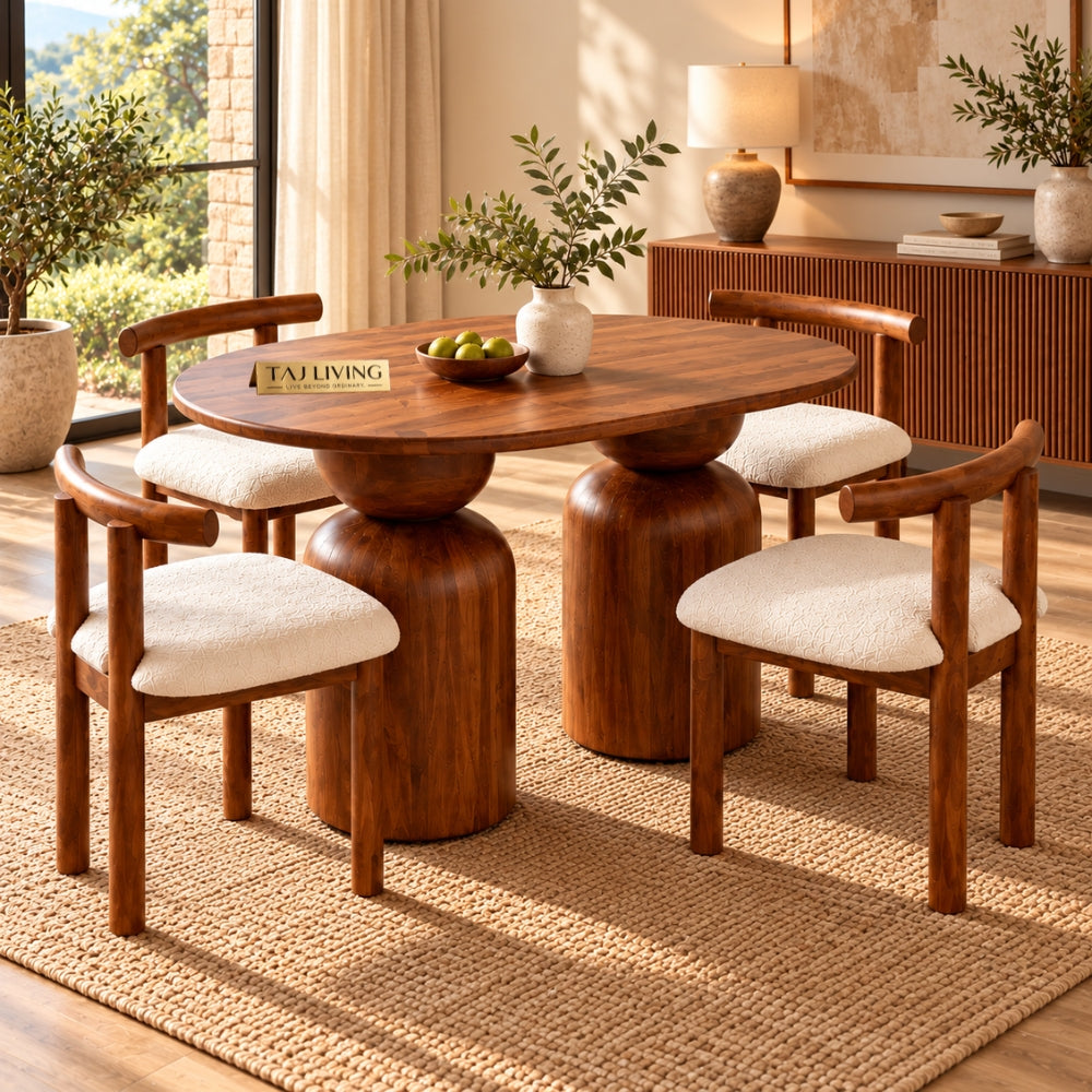 Darbar Wood Round Table with 4 Matching Chairs Dining Set