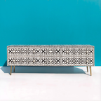 Riwayat Black & White Bone Inlay TV Unit with Drawers