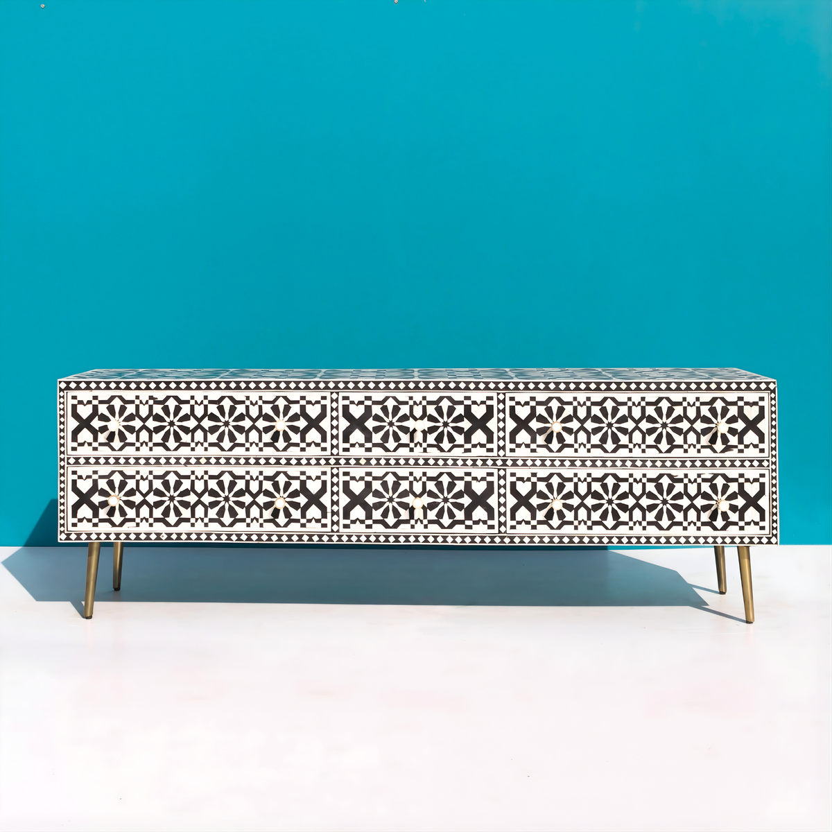 Riwayat Black & White Bone Inlay TV Unit with Drawers