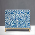 Mewarika Blue & White Bone Inlay Chest 6 Drawer Floral Pattern