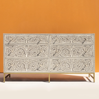 Luxury Grey Bone Inlay Chest of 6 Drawers with Floral Design