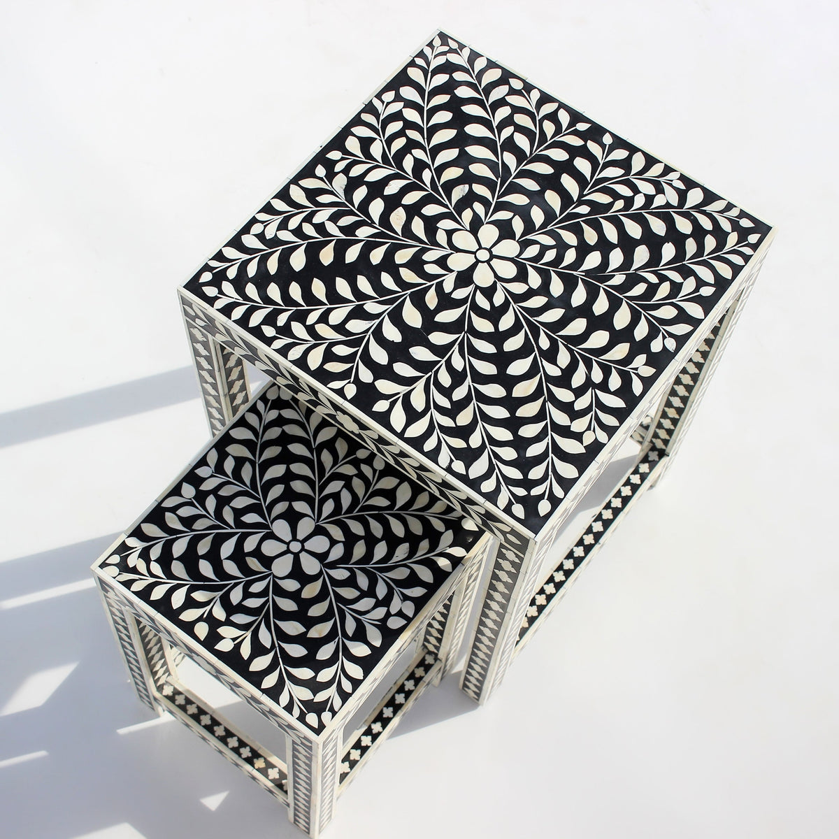 Naqshika Coffee Table – Black & Ivory Geometric Inlay Set of 2