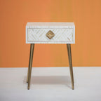 Kesarika Bone Inlay 1 Drawer White Bedside Table