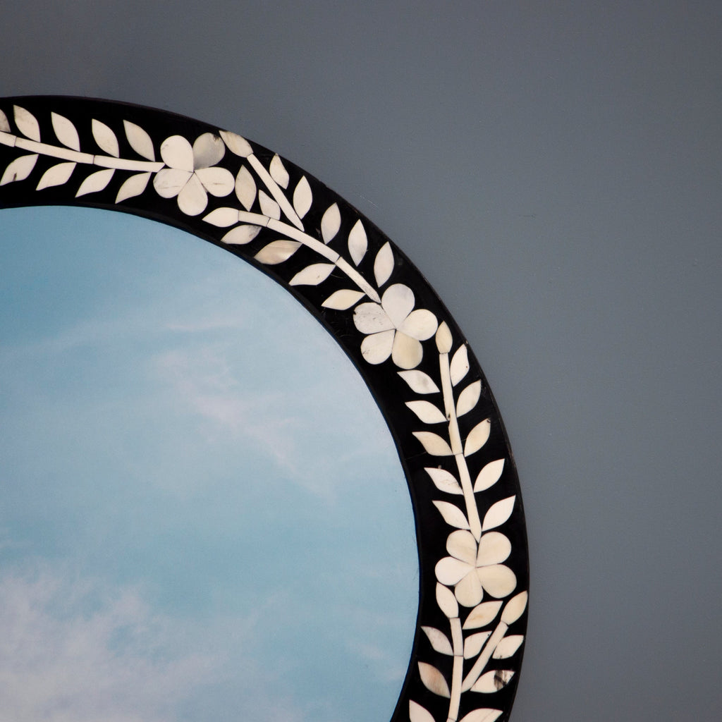 Noorani Round Floral Mirror Bone Inlay