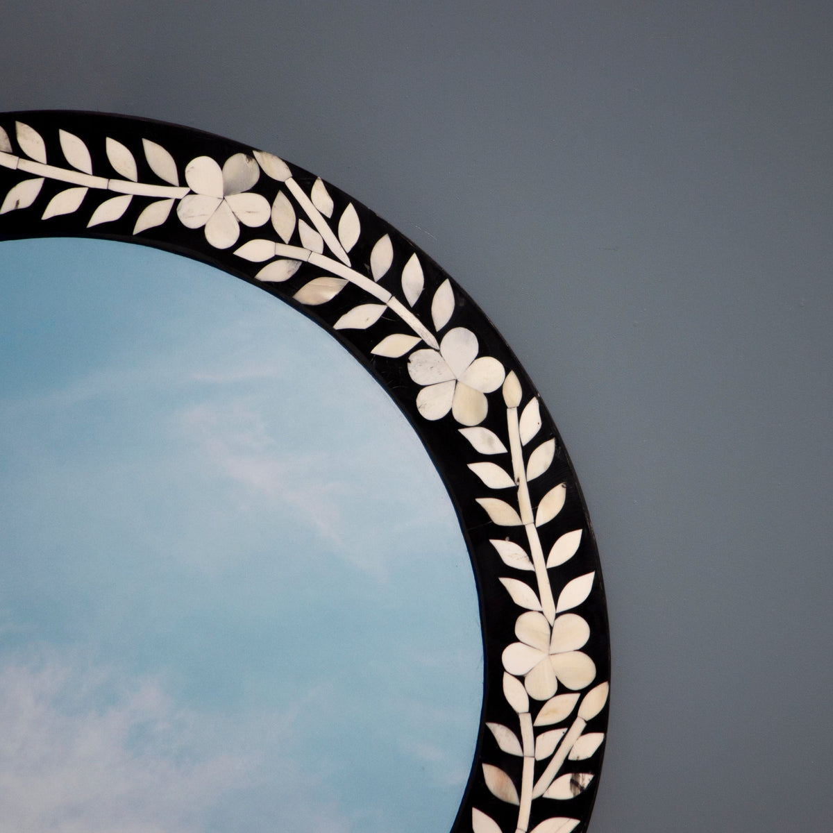 Noorani Round Floral Mirror Bone Inlay