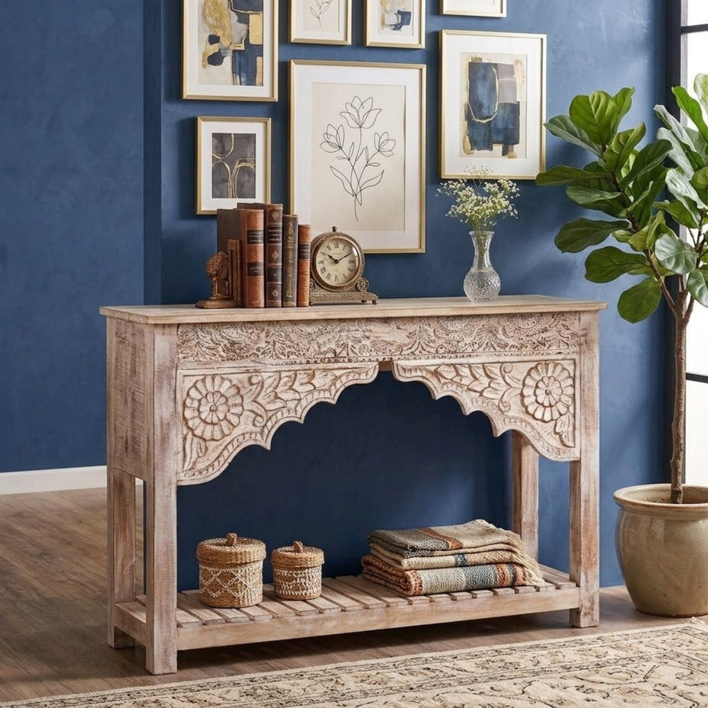 Rajwada Handmade White Wash Console Table