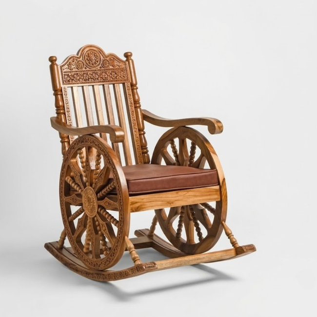 Tajliving Hand-Carved Solid Teak Wood Rocking Chair – Natural Finish Main Image