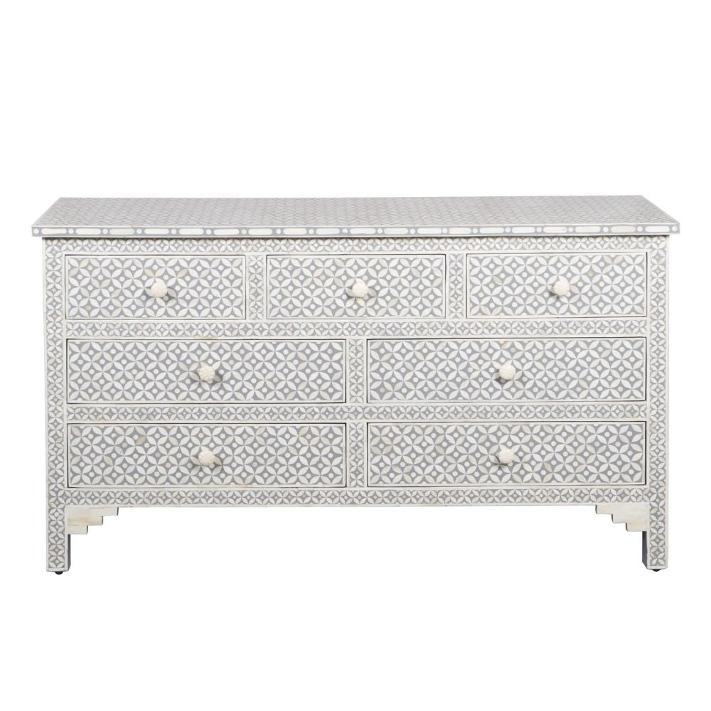 Rajmahal Bone Inlay 7 Drawer Chest of Drawers - Grey Geometric