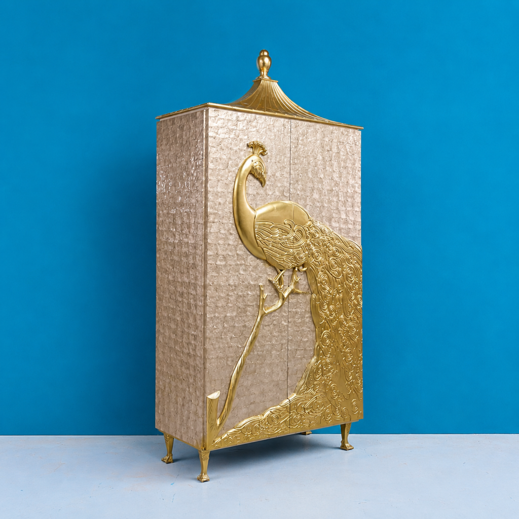 Virasat Handmade Brass Golden Peacock Wardrobe