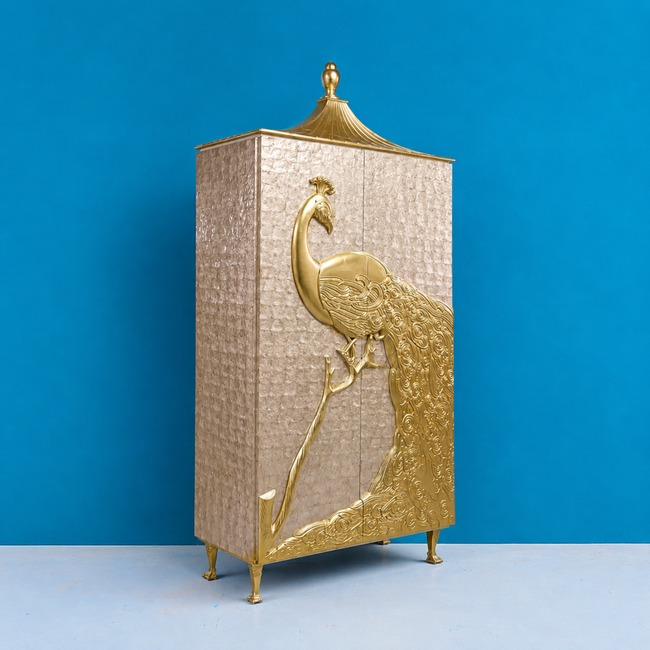 Virasat Handmade Brass Golden Peacock Wardrobe Main Image