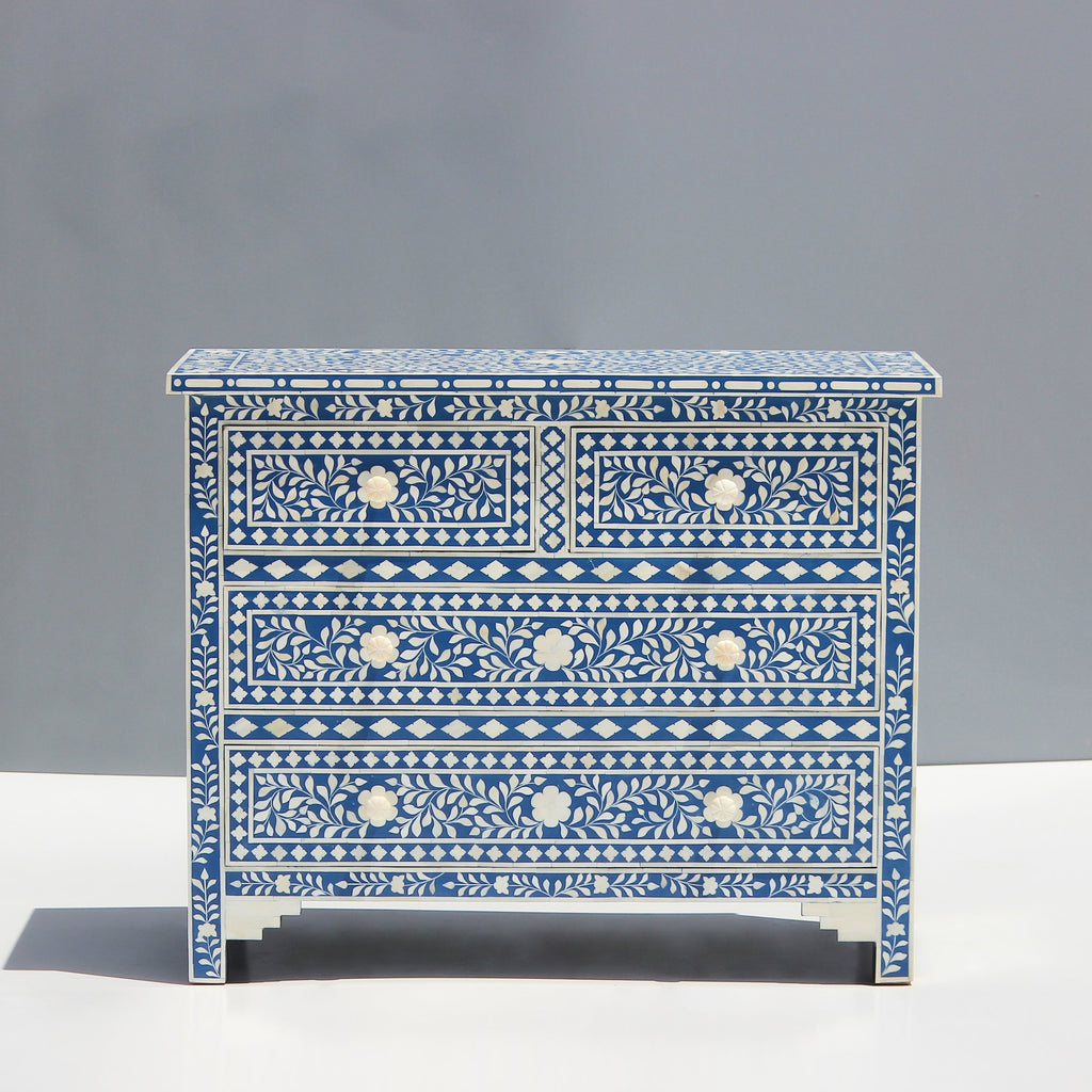 Ranibagh Navy Blue & White Floral Bone Inlay Cabinet