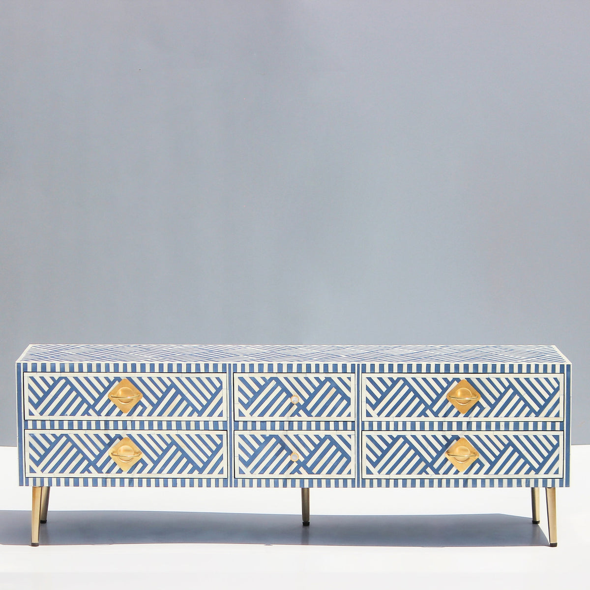 Riwaayat Blue & White Chevron Bone Inlay TV Unit